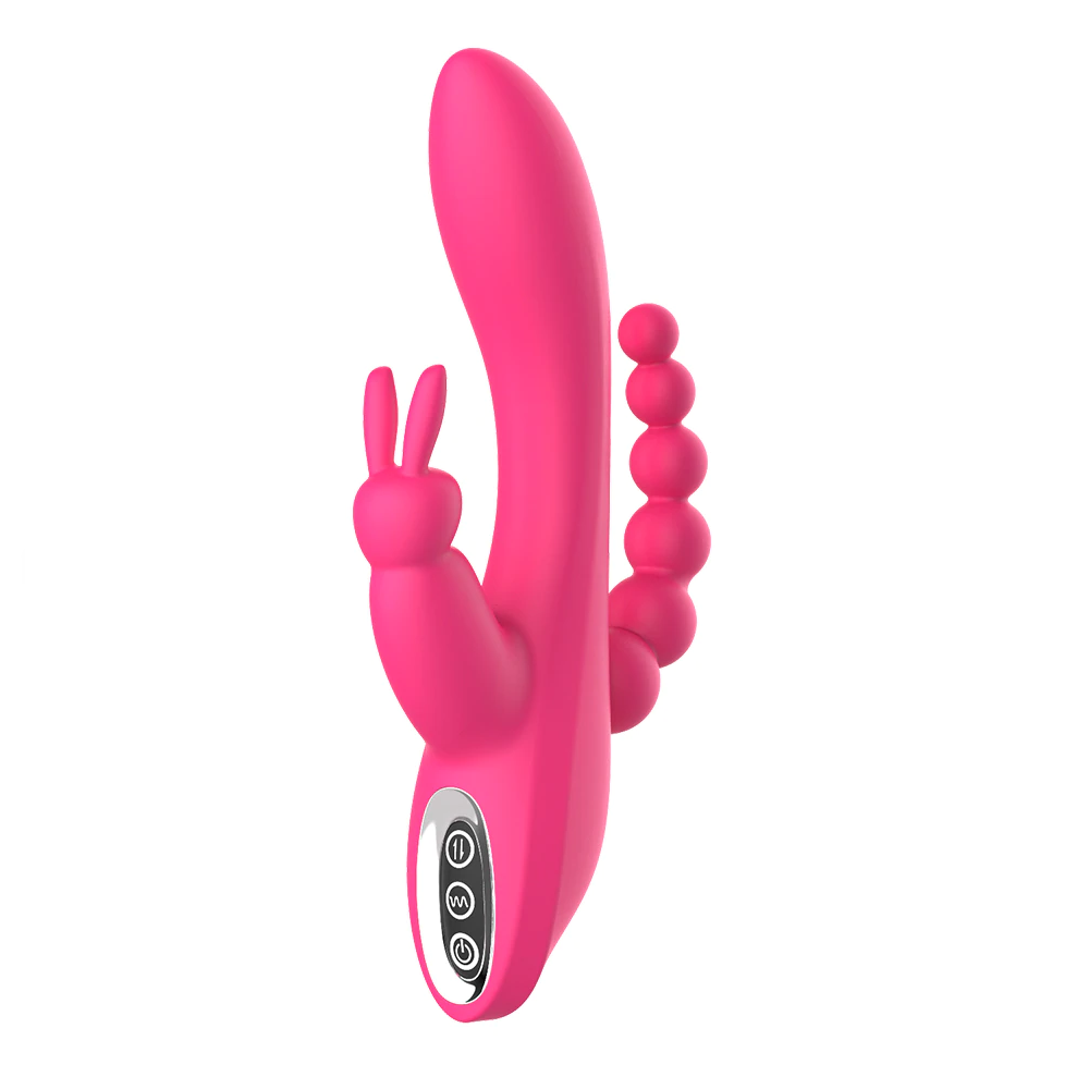 Silicone Rabbit Vibrator Double Penetration Anal Beads USB Rechargeable Pink