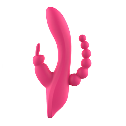 Silicone Rabbit Vibrator Double Penetration Anal Beads USB Rechargeable Pink