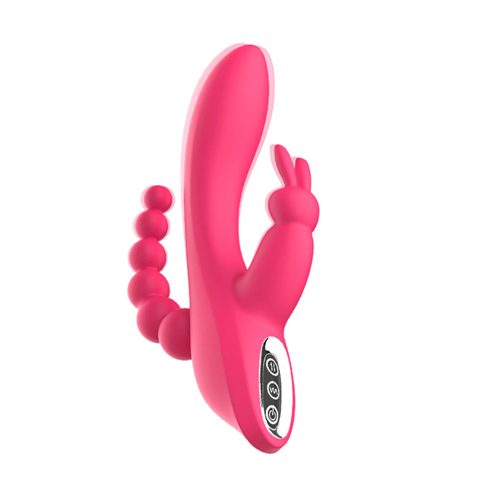 Silicone Rabbit Vibrator Double Penetration Anal Beads USB Rechargeable Pink