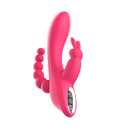 Silicone Rabbit Vibrator Double Penetration Anal Beads USB Rechargeable Pink