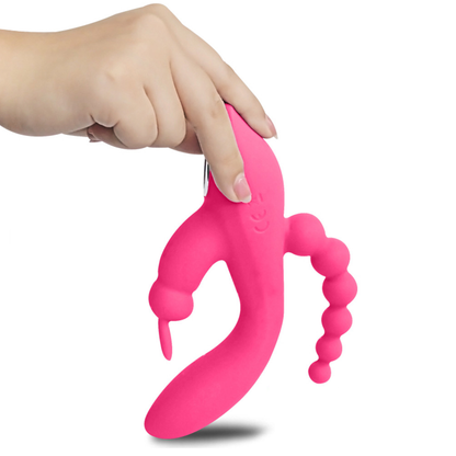 Silicone Rabbit Vibrator Double Penetration Anal Beads USB Rechargeable Pink