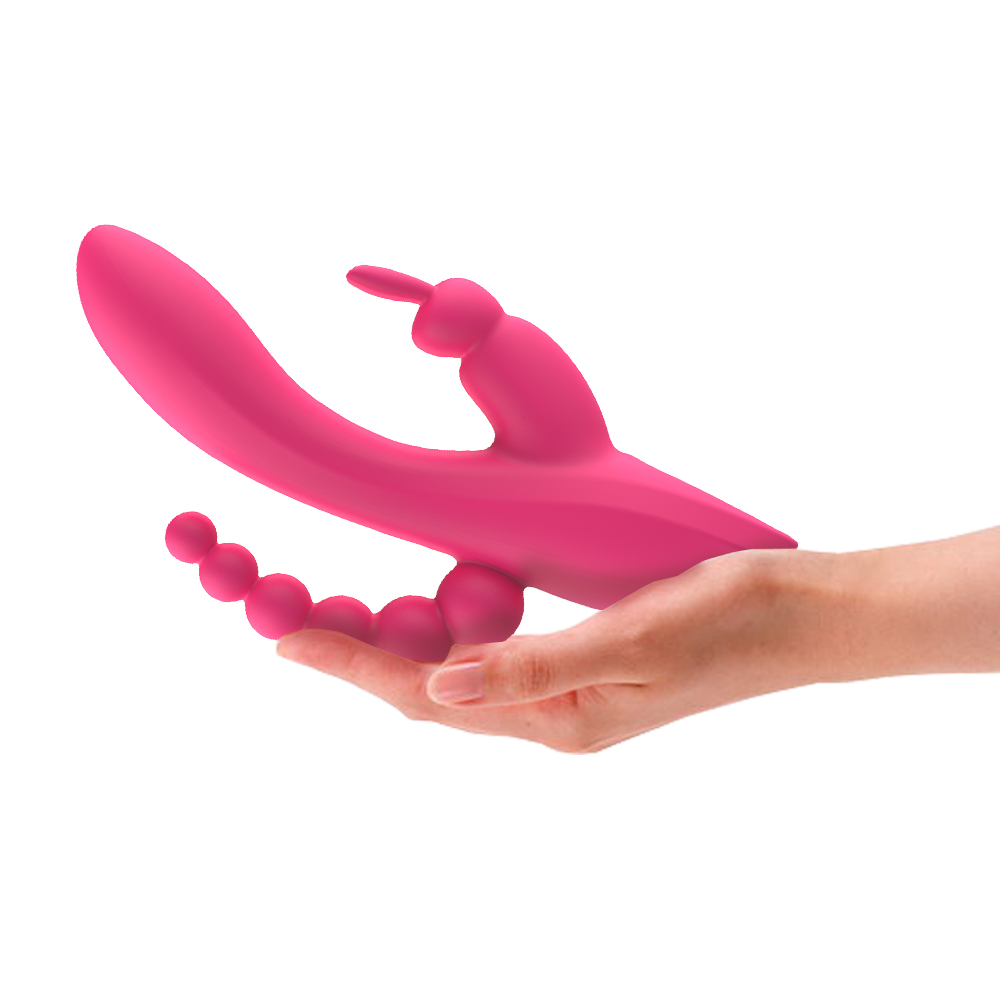 Silicone Rabbit Vibrator Double Penetration Anal Beads USB Rechargeable Pink