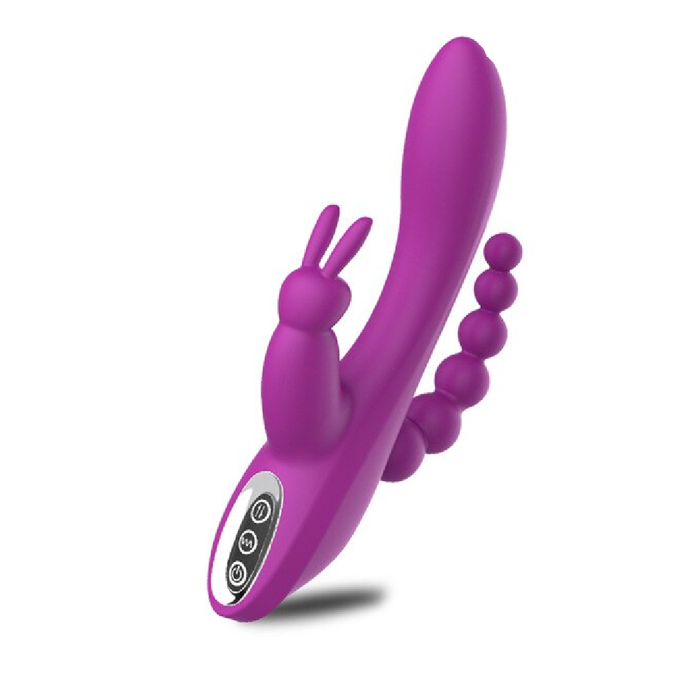 Silicone Rabbit Vibrator Double Penetration Anal Beads USB Rechargeable Pink