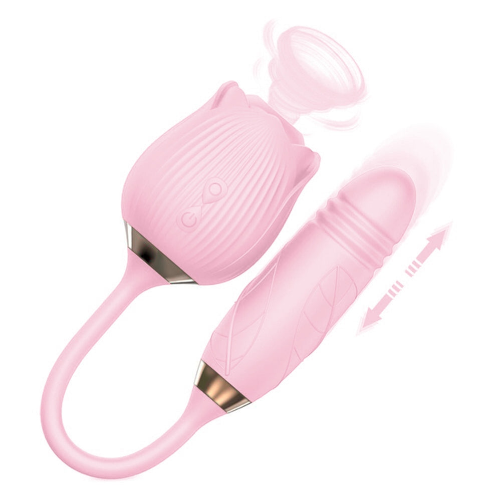 Rose Clitoral Suction Vibrator Vibrating Thrusting Dildo Sex Toy