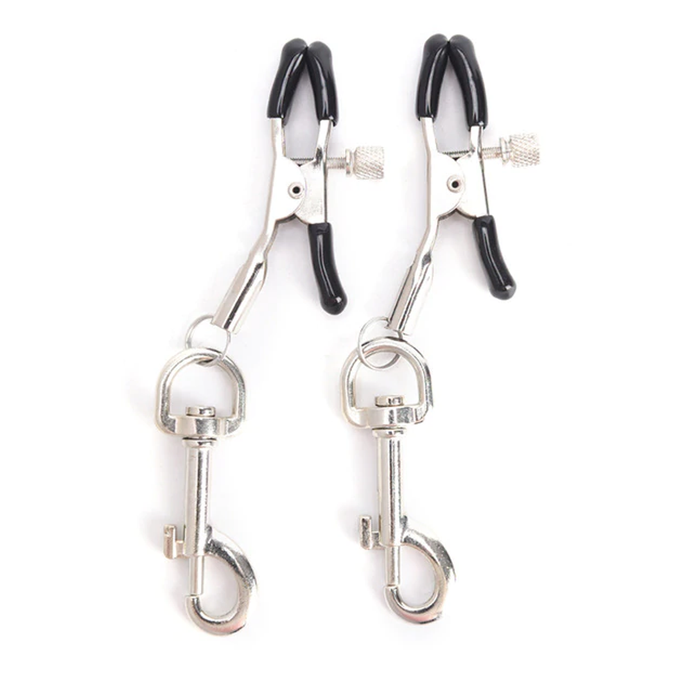 Silver Adjustable Nipple Clamps with Hanging Hook Clips