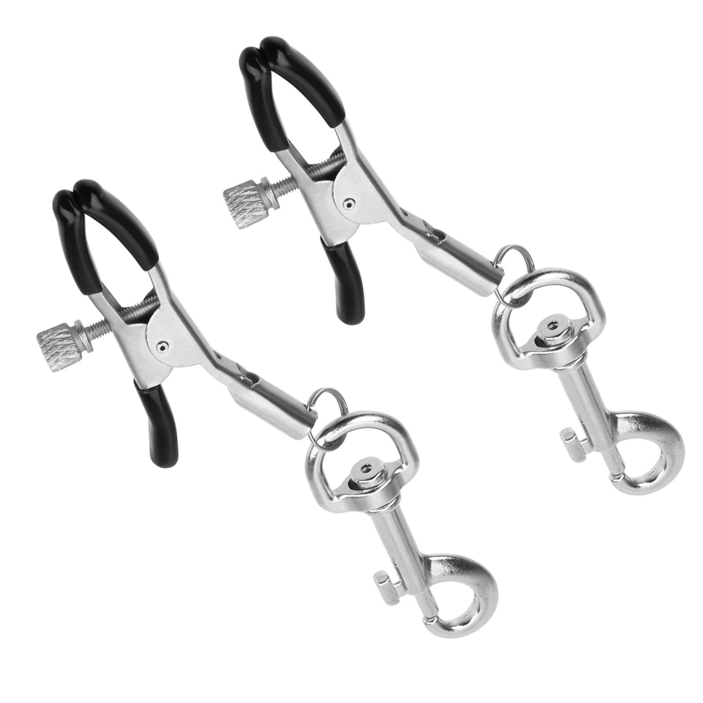 Silver Adjustable Nipple Clamps with Hanging Hook Clips