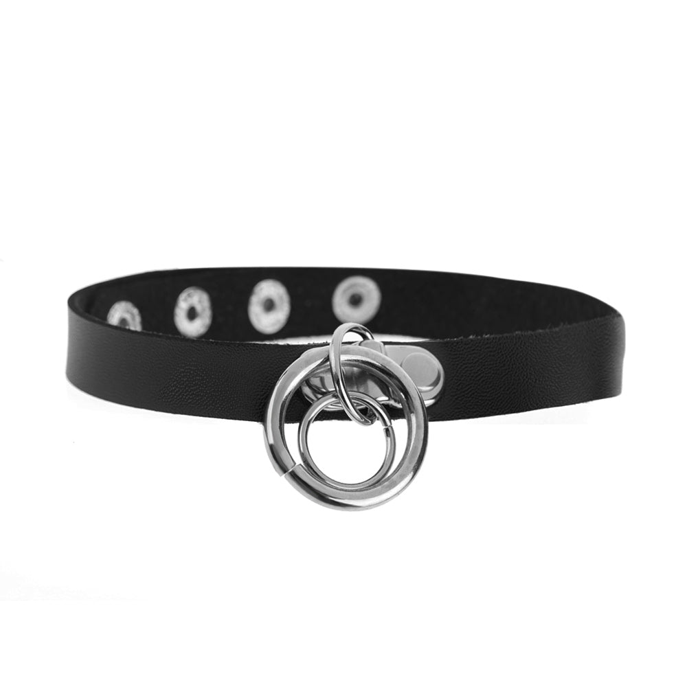 Black Double 2 Ring Choker Sub Necklace Slave Collar Submissive