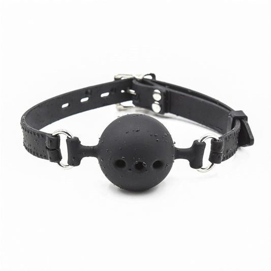 Deluxe Black Silicone Mouth Breathable Ball Gag with Silicone Strap