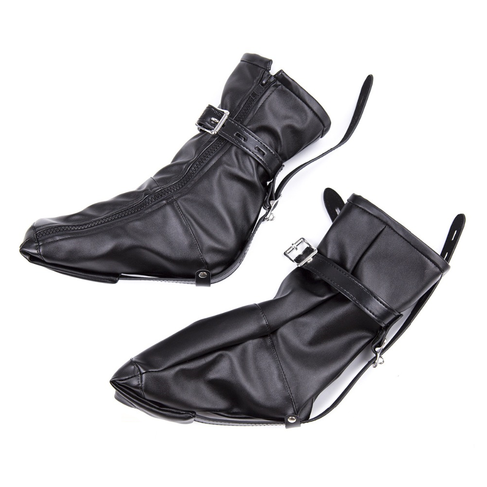 Black Vegan Leather Foot Bondage Booties Fetish Shoes