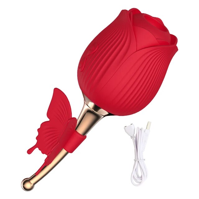 Rose Clitoral Suction Vibrator with Butterfly Handle Soul Snatching Sex Toy