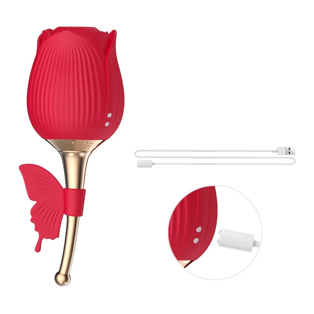 Rose Clitoral Suction Vibrator with Butterfly Handle Soul Snatching Sex Toy