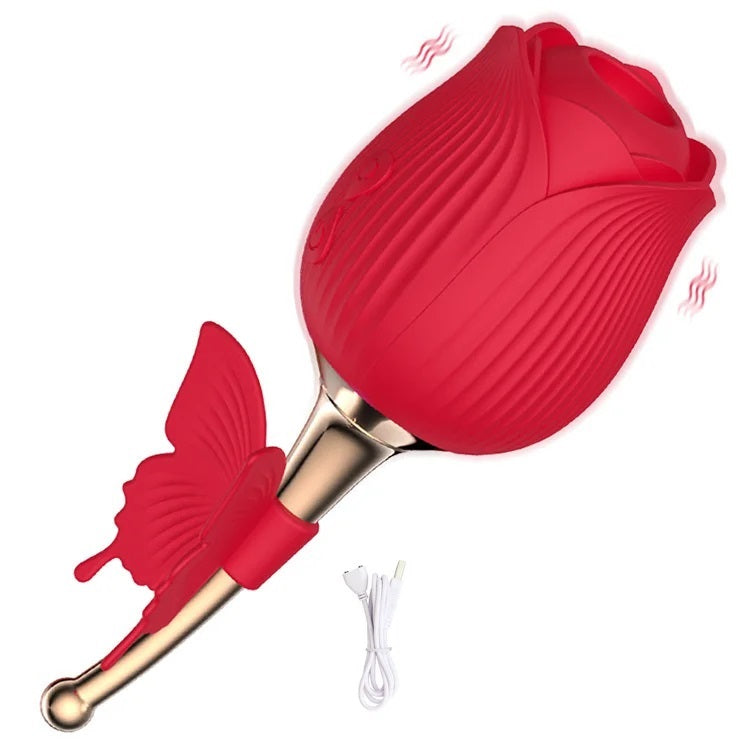 Rose Clitoral Suction Vibrator with Butterfly Handle Soul Snatching Sex Toy