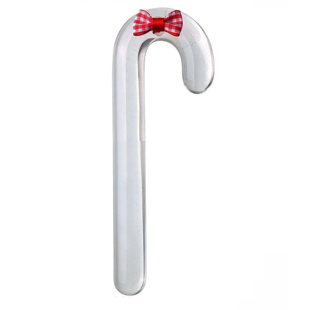 Clear Candy Cane Christmas Glass Dildo with Bow