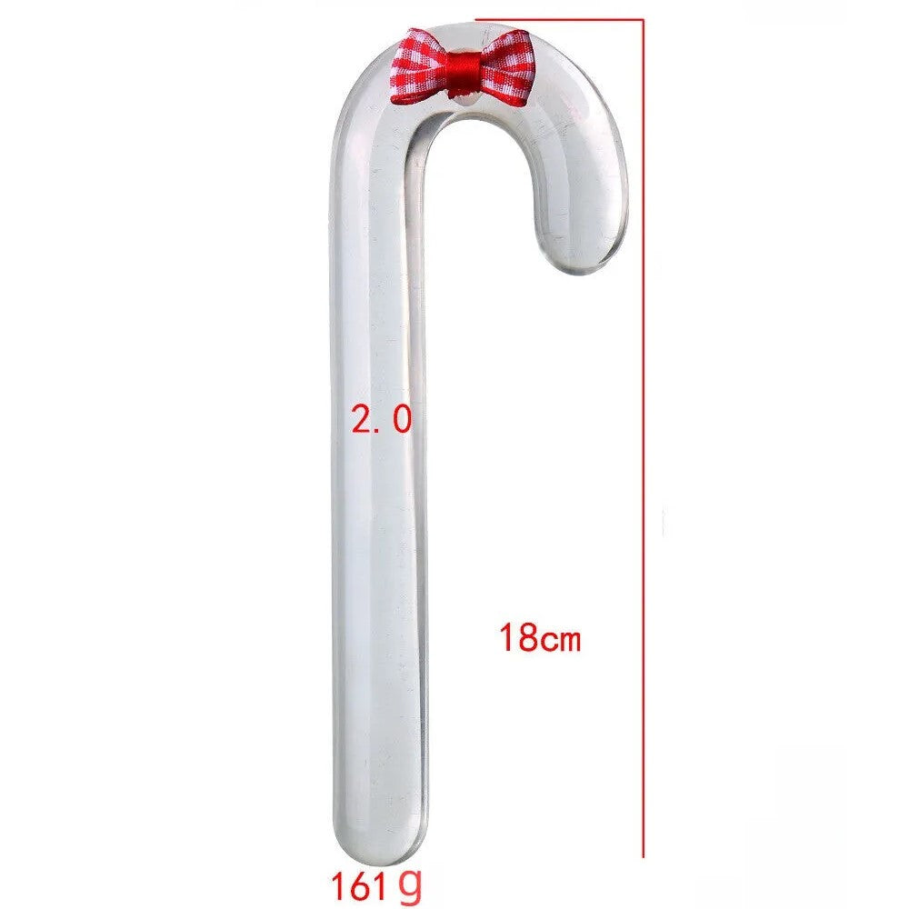 Clear Candy Cane Christmas Glass Dildo with Bow