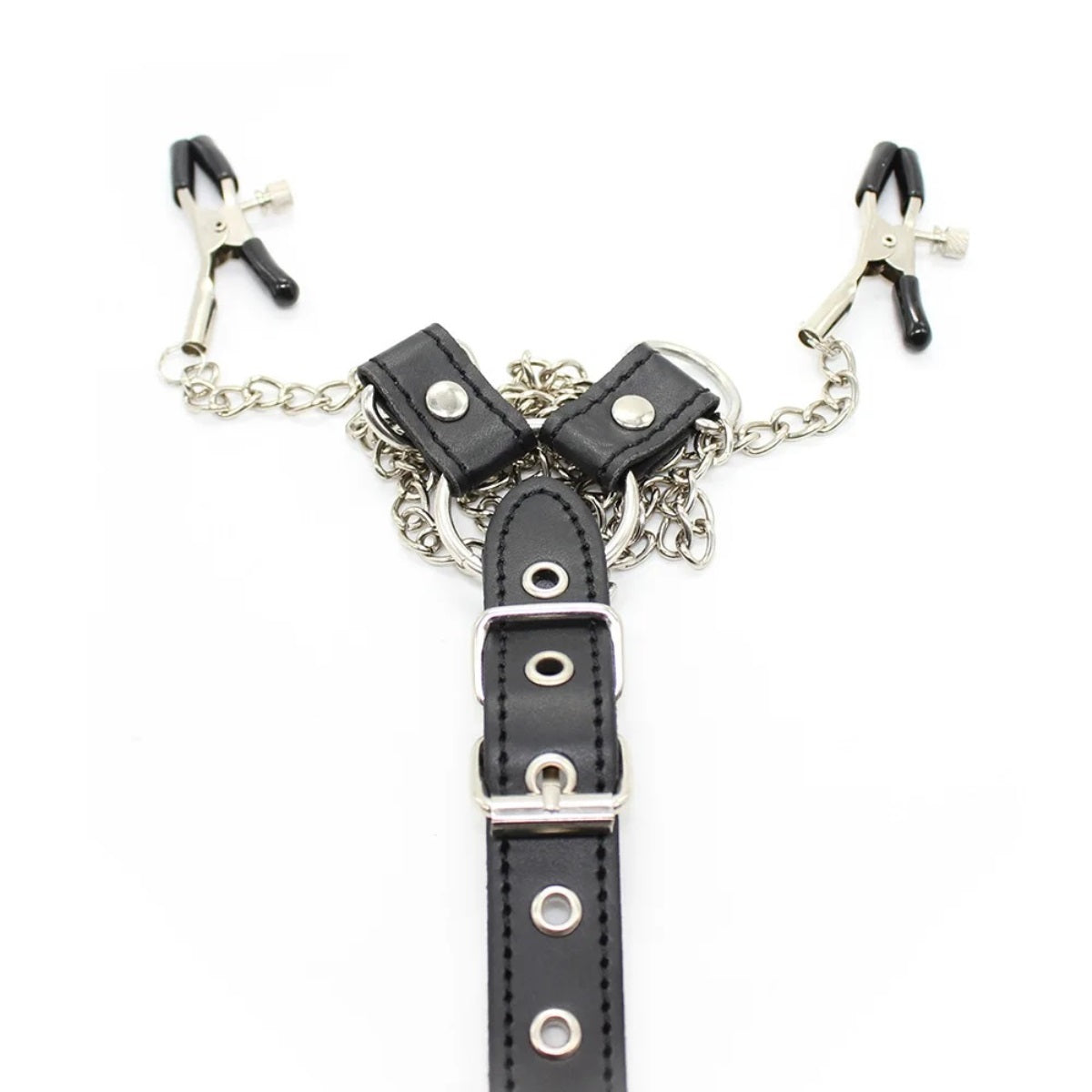 Cock Ring with Linking Chest Strap and Nipple Clamps