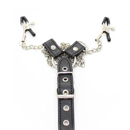 Cock Ring with Linking Chest Strap and Nipple Clamps