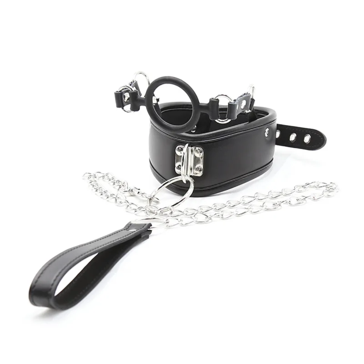 Fetish Slave Collar with O-Ring Open Mouthed Gag and Lead