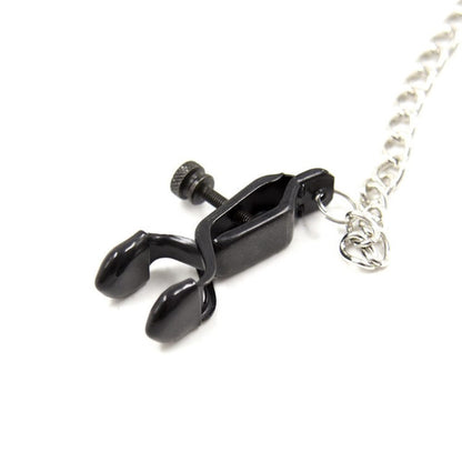 Adjustable Black Crocodile Nipple Clamps with Connecting Chain