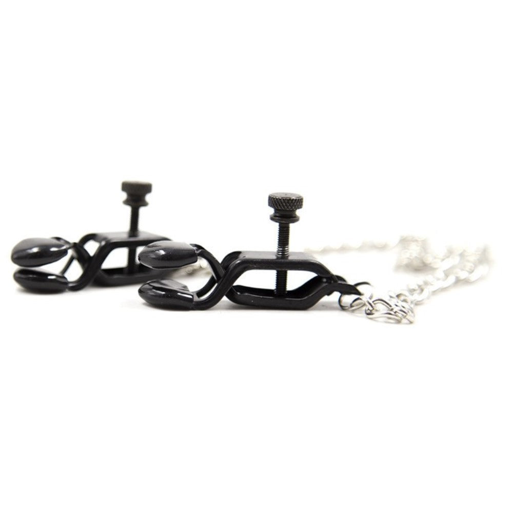 Adjustable Black Crocodile Nipple Clamps with Connecting Chain