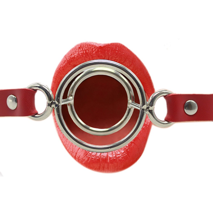 Deep Throat O Ring Tunnel Mouth Gag in Black and Red