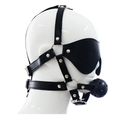 Head Harness Ball Gag With Blinder