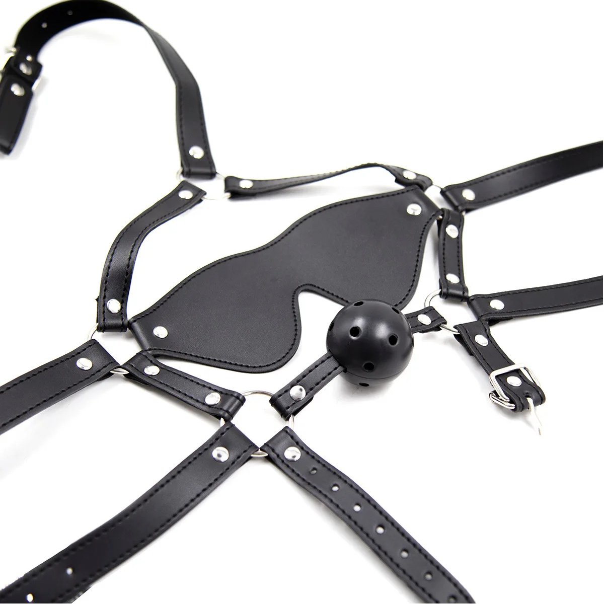 Head Harness Ball Gag With Blinder