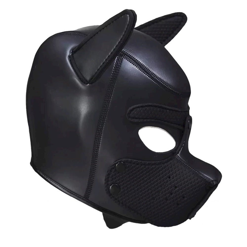 Pup Hood Kit Harness Collar Arm Bands Dog Mask Puppy Play - Black