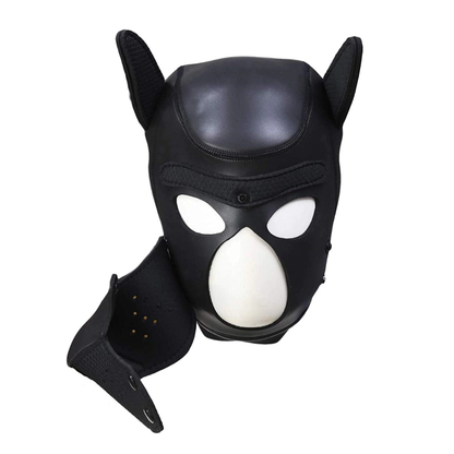 Pup Hood Kit Harness Collar Arm Bands Dog Mask Puppy Play - Black