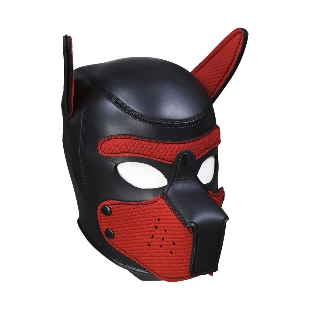 Pup Hood Kit Harness Collar Arm Bands Dog Mask Puppy Play - Red