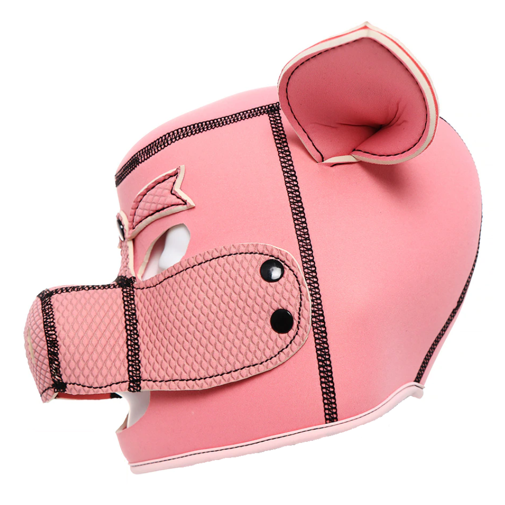 Neoprene Fuck Pig Hood Gimp Mask Animal Play Pink