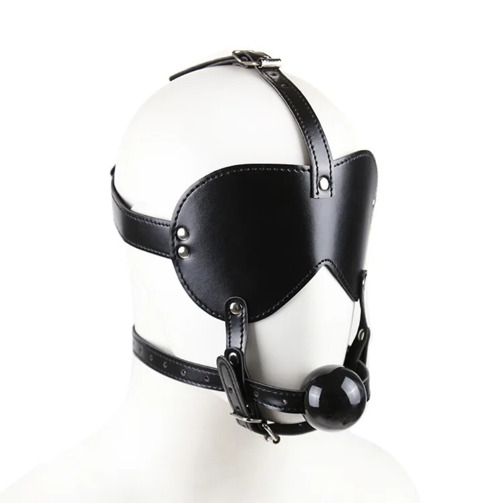 Premium Head Harness with Rubber Ball Gag and Blinder