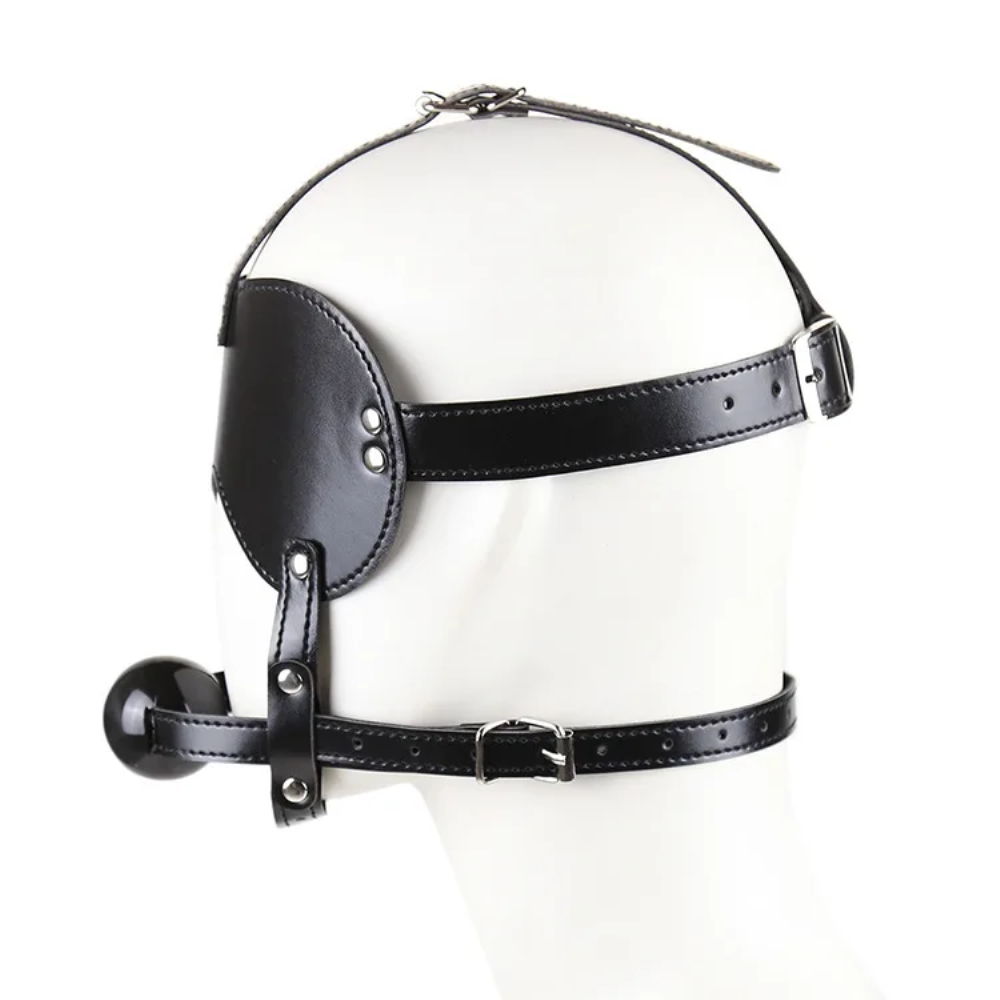 Premium Head Harness with Rubber Ball Gag and Blinder