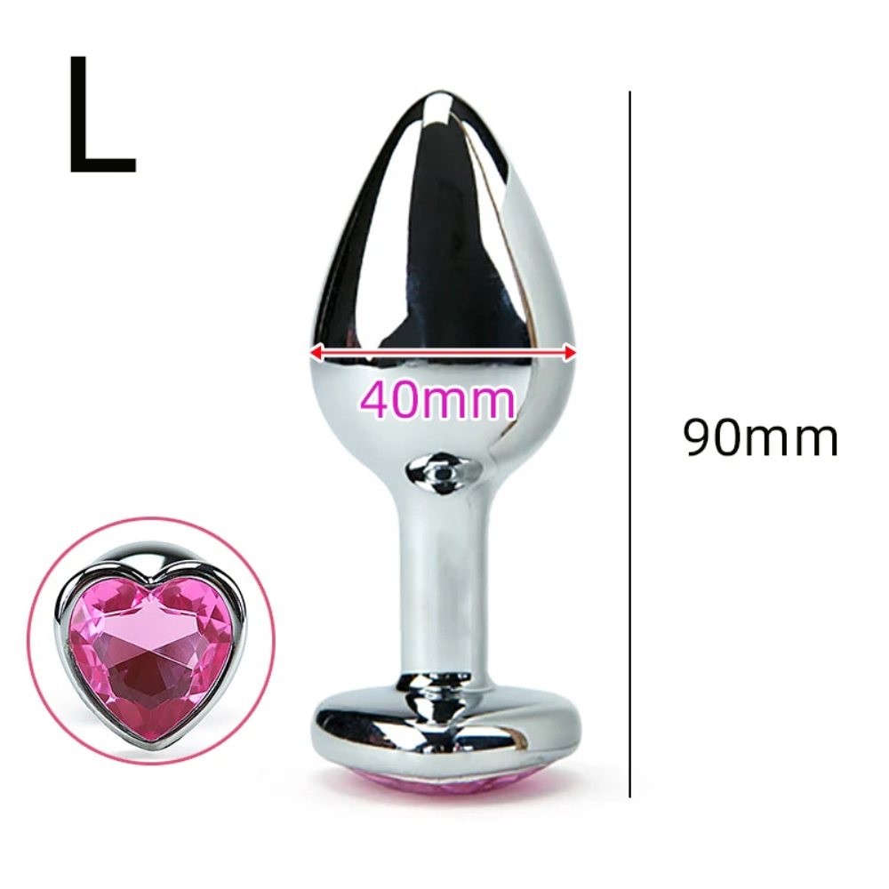 Light Pink Stainless Steel Heart Jewelled Princess Butt Plug