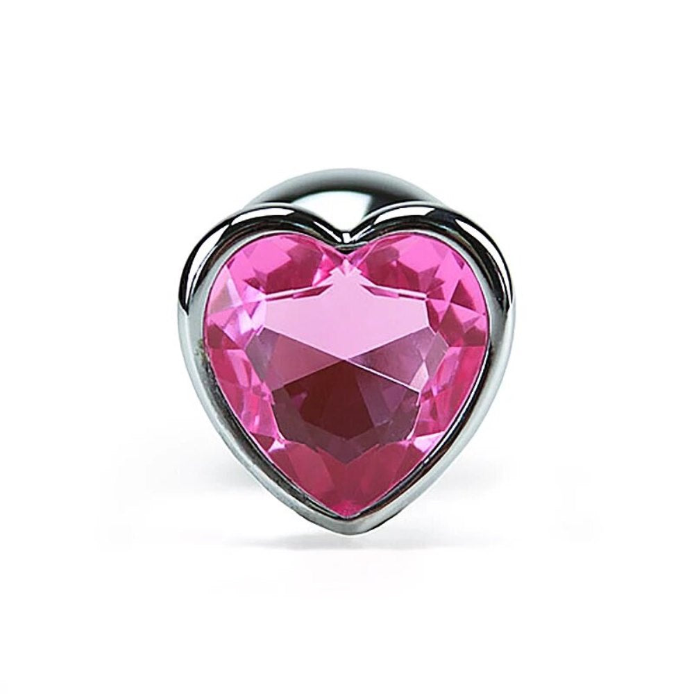 Light Pink Stainless Steel Heart Jewelled Princess Butt Plug