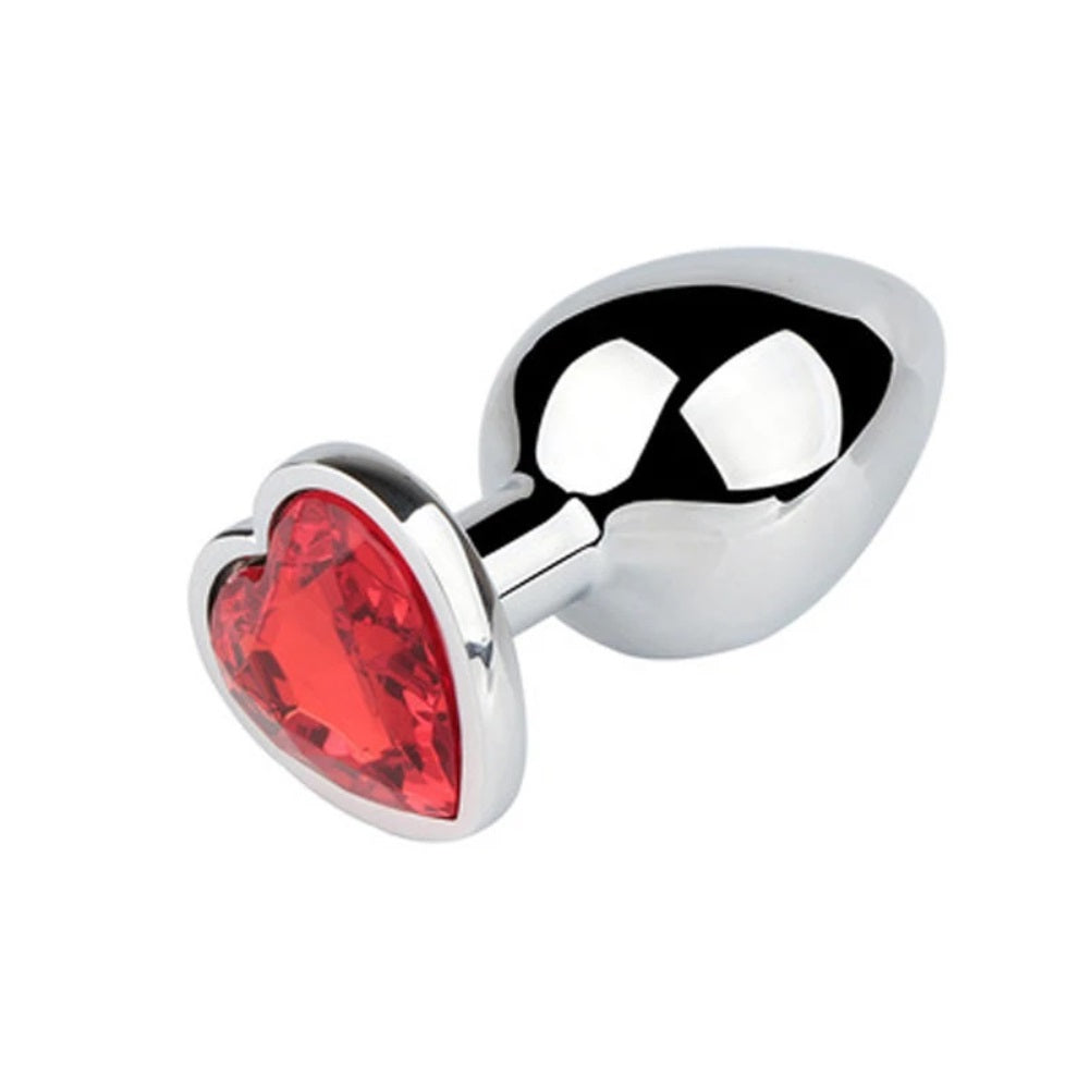 Red Stainless Steel Heart Jewelled Princess Butt Plug