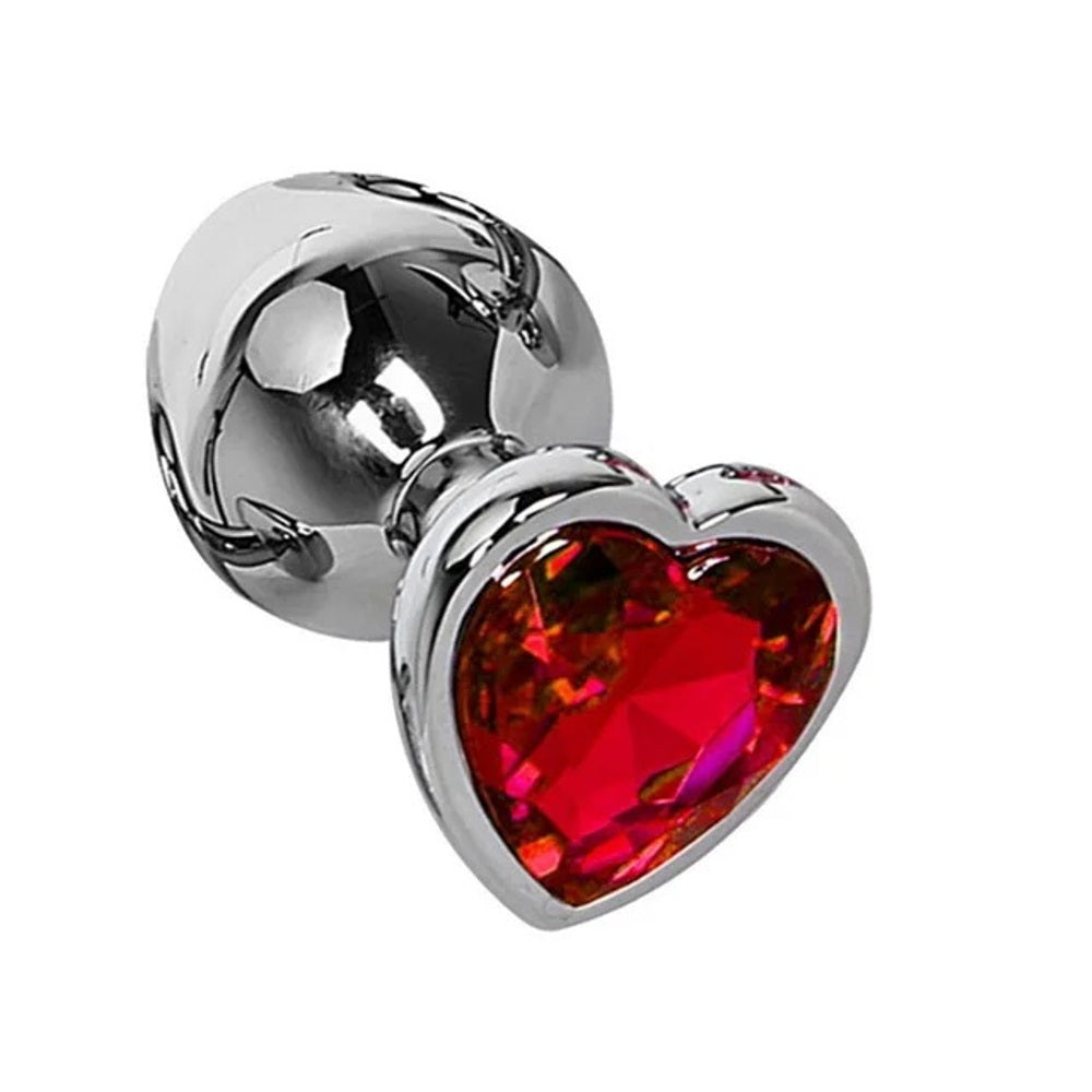 Red Stainless Steel Heart Jewelled Princess Butt Plug