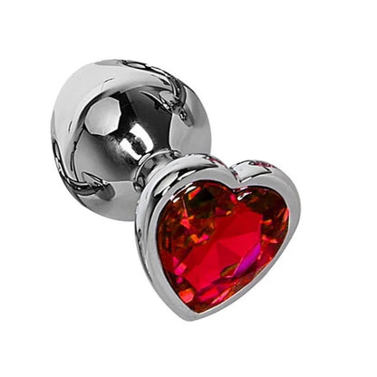 Red Stainless Steel Heart Jewelled Princess Butt Plug