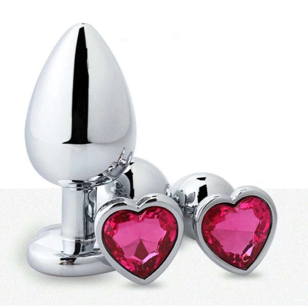 Rose Pink Stainless Steel Heart Jewelled Princess Butt Plug