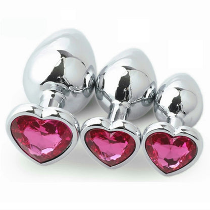 Rose Pink Stainless Steel Heart Jewelled Princess Butt Plug