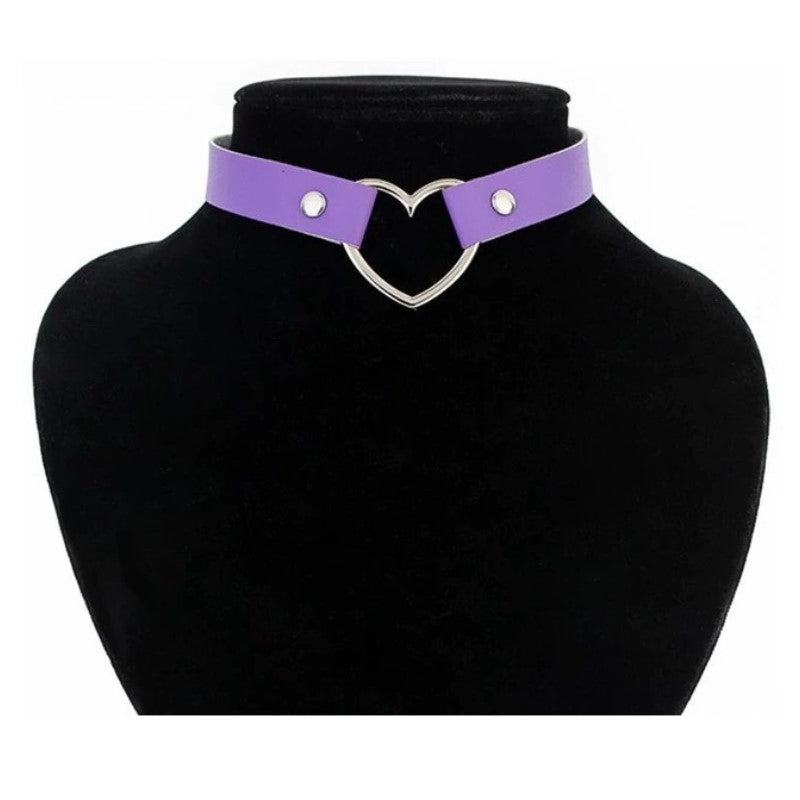 Purple Heart Shaped Neck Choker Submissive Day Collar