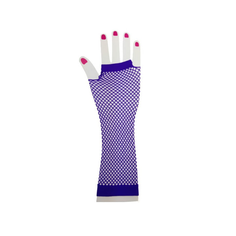 Sexy Halloween Raver Long Purple Fishnet Gloves