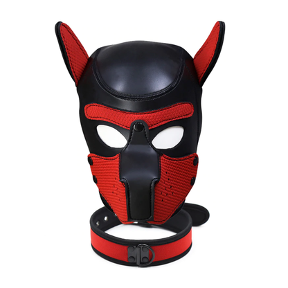 Pup Hood Kit Harness Collar Arm Bands Dog Mask Puppy Play - Red