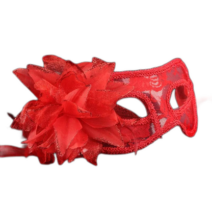 Lace Masquerade Burlesque Face Eye Mask with Flower - Black, Red or White