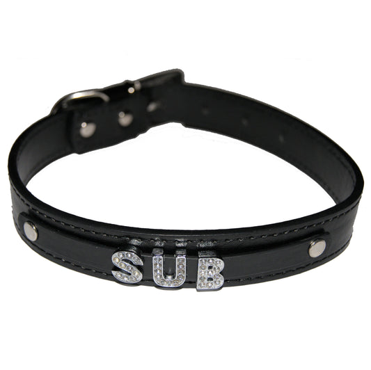 SUB Fetish Collar Sub Slave Owned Black, Red, Pink, Blue & White