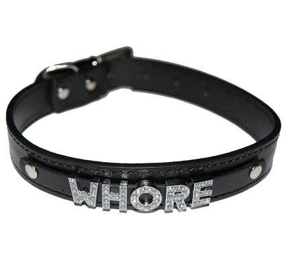 WHORE Fetish Collar Hotwife Slut Sub Slave Black, Red, Pink, Blue & White