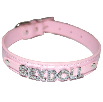 SEXDOLL Fetish Collar Bimbo Trophy Wife Black, Red, Pink, Blue & White