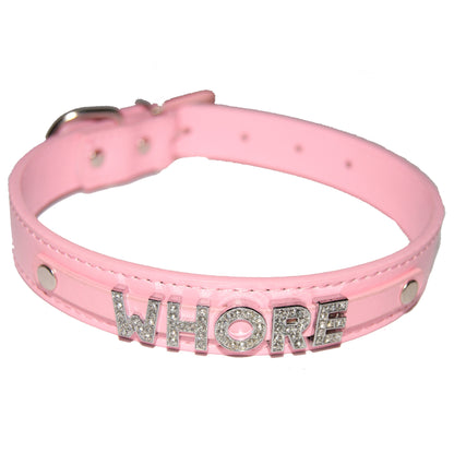 WHORE Fetish Collar Hotwife Slut Sub Slave Black, Red, Pink, Blue & White