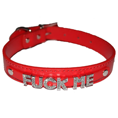 FUCK ME Fetish Collar Slut Nympho Black, Red, Pink, Blue & White