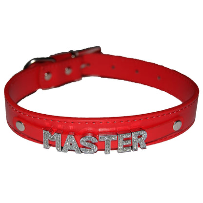 MASTER Fetish Collar Alpha Male Dom Black, Red, Pink, Blue & White