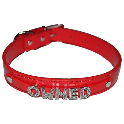 OWNED Fetish Collar Submissive Slave Sub Black, Red, Pink, Blue & White